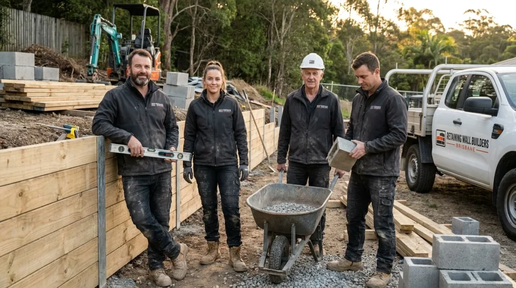 Professional construction crew specializing in retaining wall solutions for over a decade with Retaining Wall Builders Brisbane.